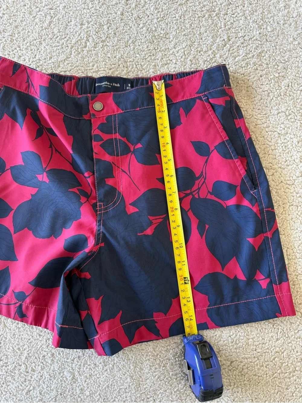 Abercrombie & Fitch Red and Navy Floral Swim Trunks